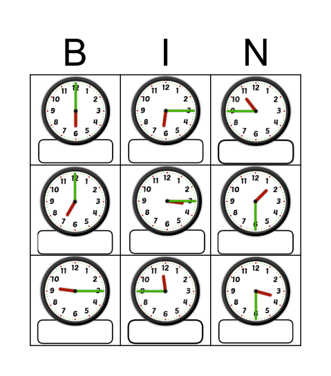 Telling the time Bingo Card