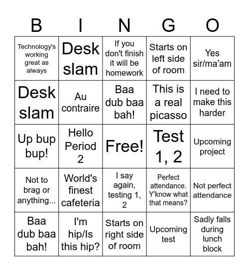 Mr. Barrett Bingo Card