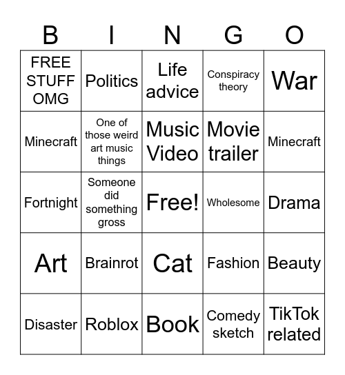 YouTube Bingo Card