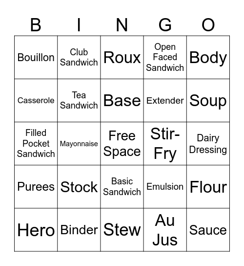 Foods Class Bingo Card