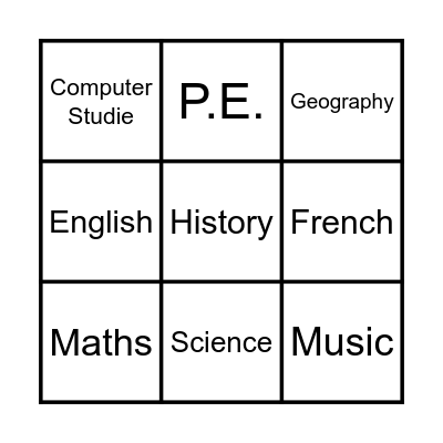 School subjects BINGO Card