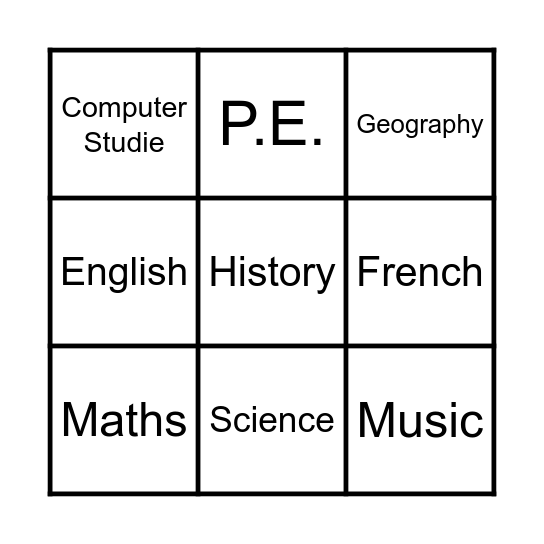 School subjects BINGO Card