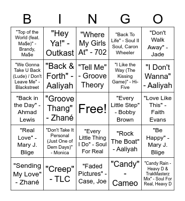 80s/90s Old School Hip Hop Music Bingo Round #3 Bingo Card