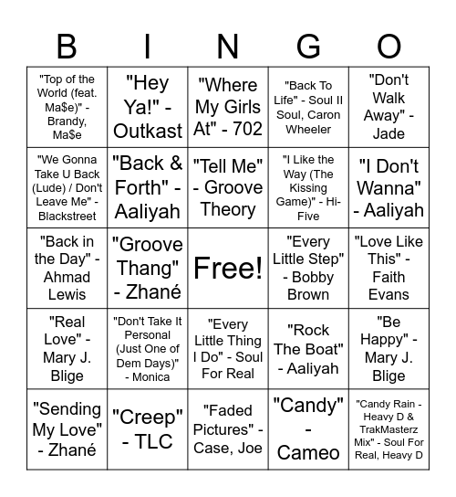 80s/90s Old School Hip Hop Music Bingo Round #3 Bingo Card