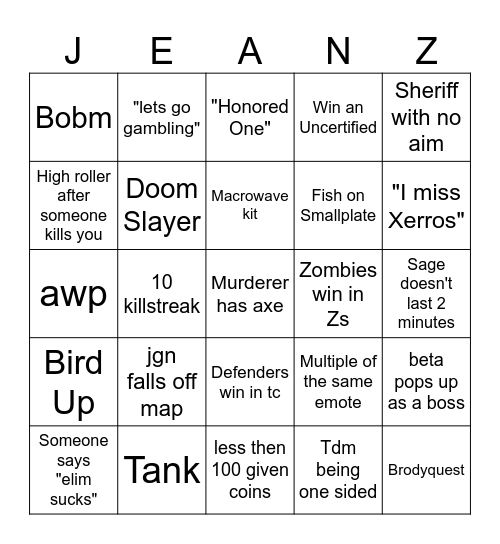 Item Asylum Bingo Card