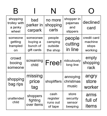 Shopping Bingo Card