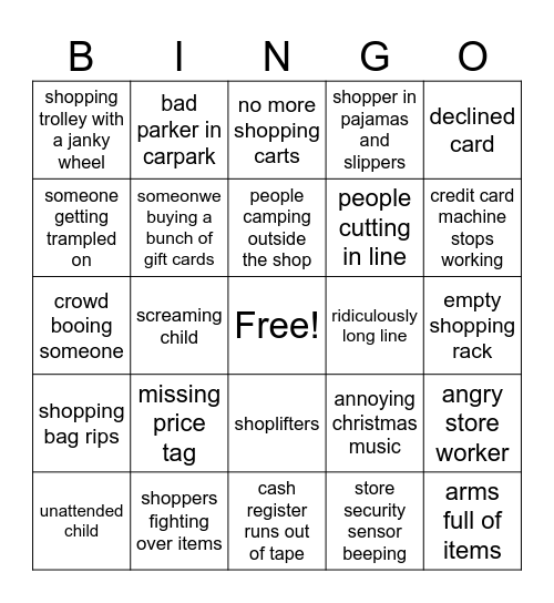 Shopping Bingo Card