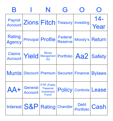 Treasury School Bingo Card