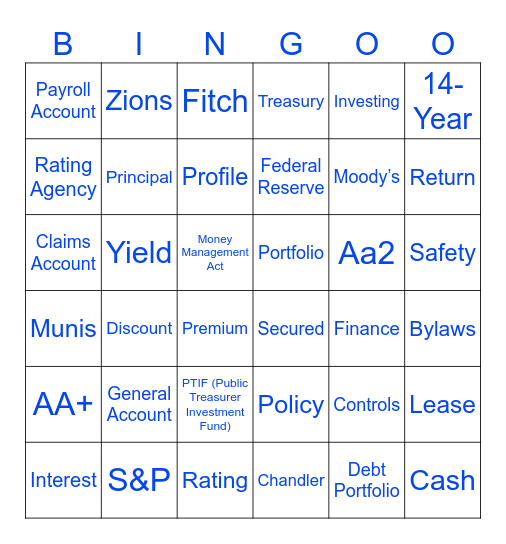 Treasury School Bingo Card