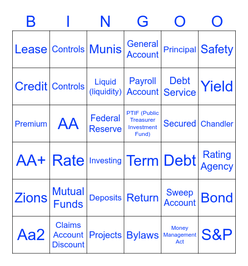 Treasury School Bingo Card