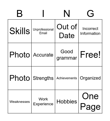 Resume Building Bingo Card