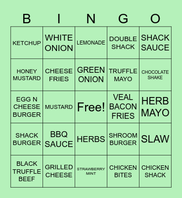 SHAKE SHACK Bingo Card