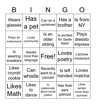 Find Someone Who Bingo Card