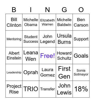 First Gen Bingo Card