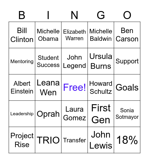 First Gen Bingo Card