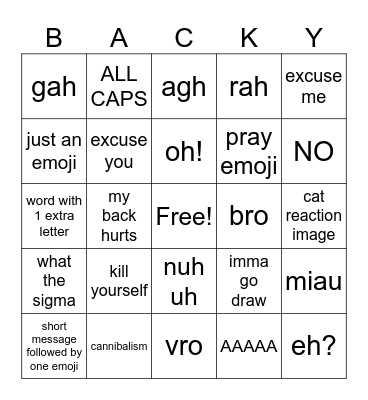 Blacky Wacky BINGO Card