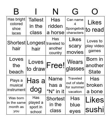 Get to Know You Bingo Card