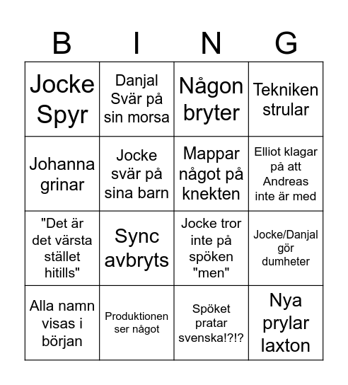 Spökjakt S6 Bingo Card