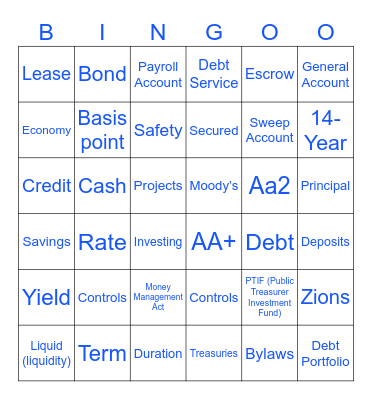 Treasury School Bingo Card