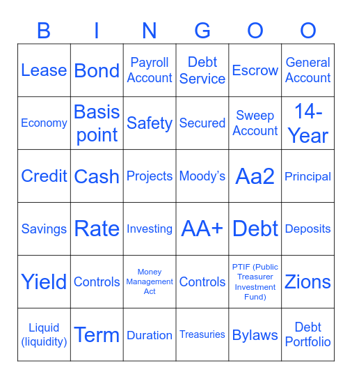 Treasury School Bingo Card