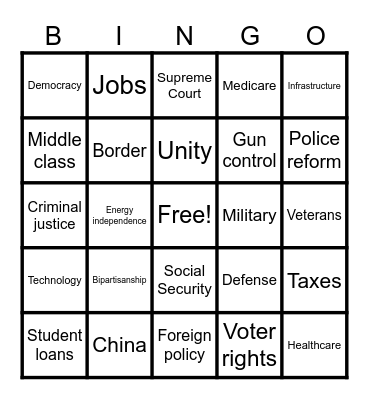 VP Debate Bingo Card