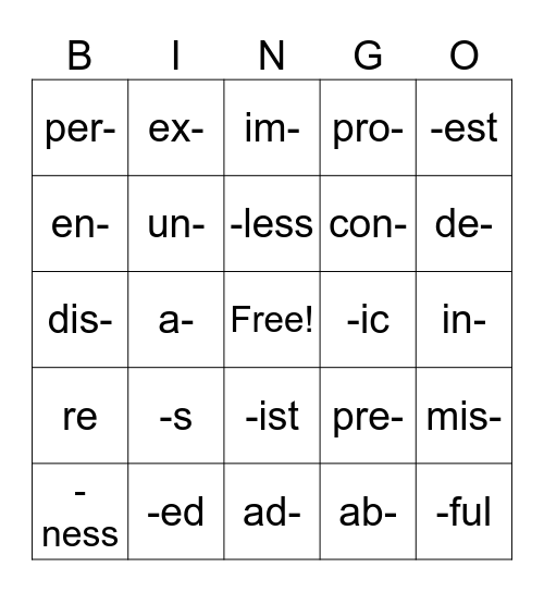 Vowel Combination Bingo Card