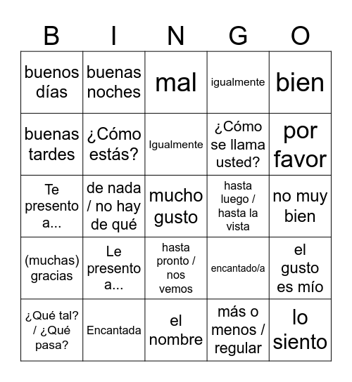 Hola ¿Qué tal? Bingo Card