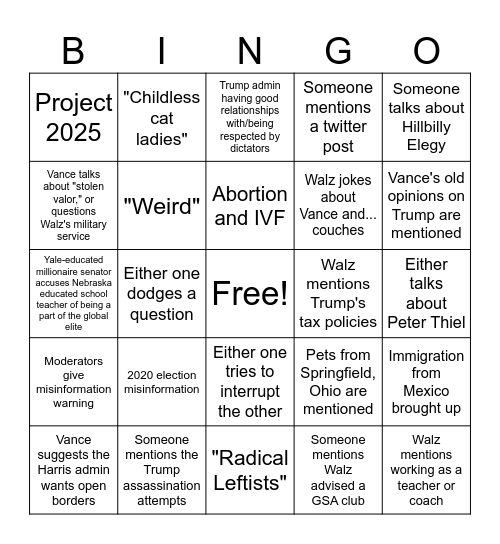 VP debate bingo! Bingo Card