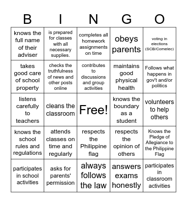 I am Responsible Bingo Card