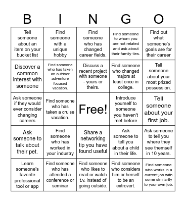 Networking BINGO Card