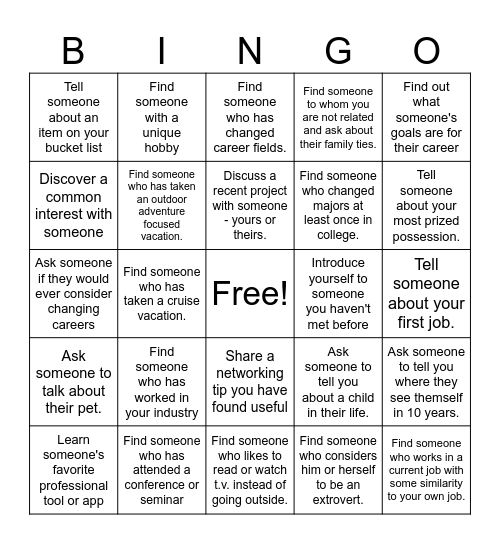 Networking BINGO Card