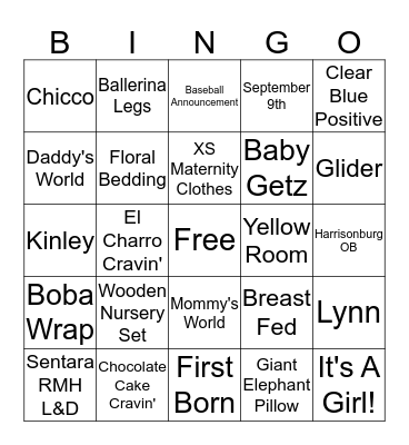 Baby Getz Bingo Card