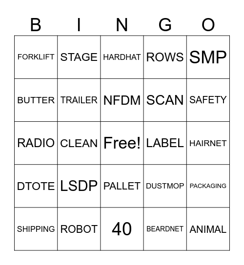 WAREHOUSE BINGO Card