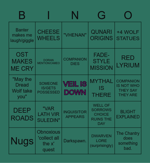 DRAGON AGE: THE VEILGUARD Bingo Card