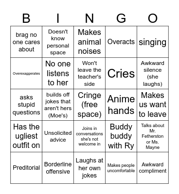 Jackie Bingo Card