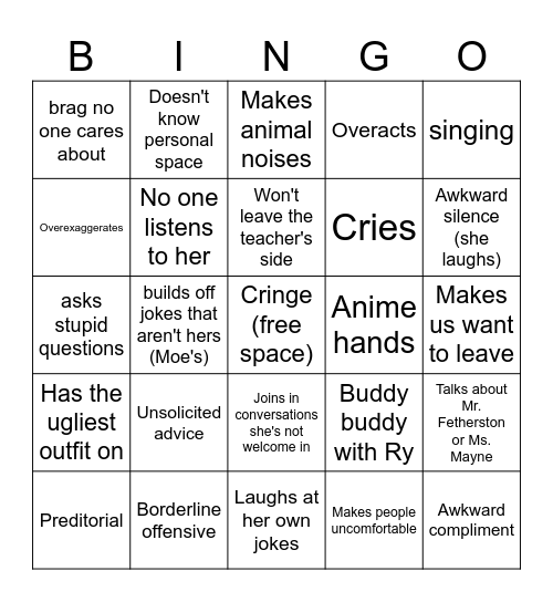 Jackie Bingo Card
