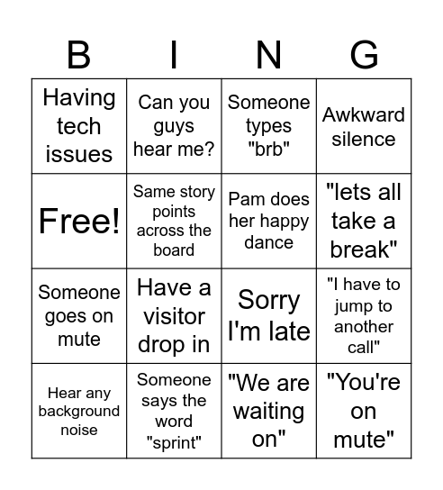 Professional Service Bingo Card