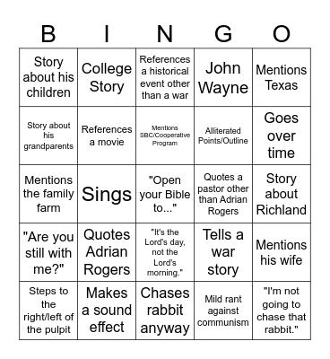 Pastor Matt Sermon Bingo Card