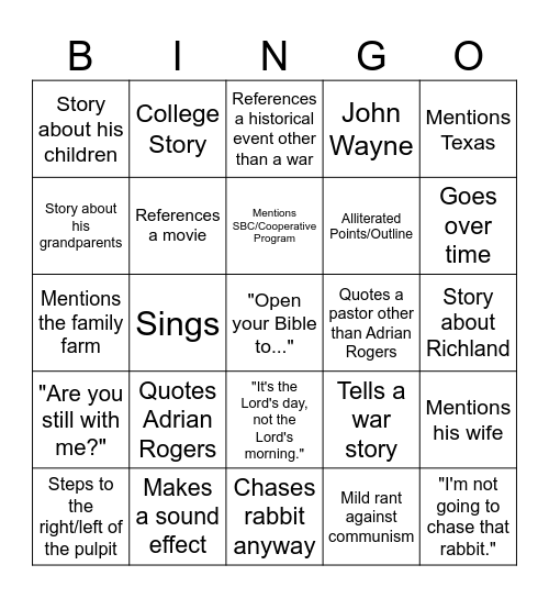 Pastor Matt Sermon Bingo Card