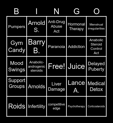 Steroids Bingo Card