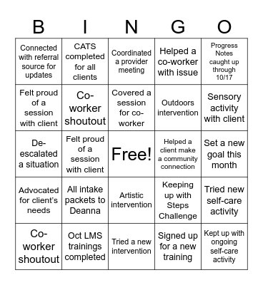 October Bingo Card