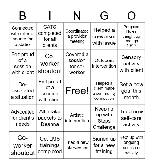 October Bingo Card