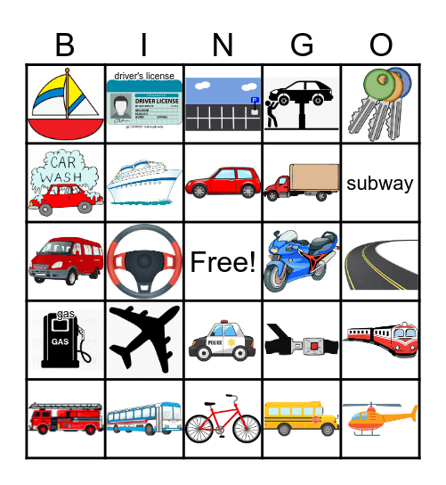 Means of Transportation Bingo Card