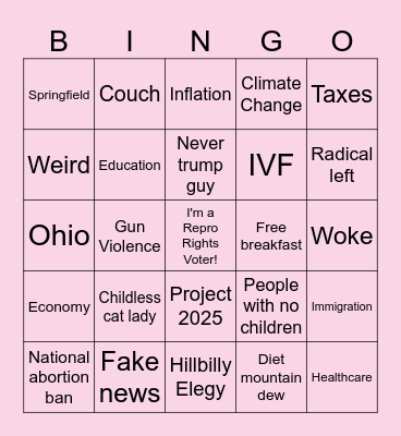 Disclaimer: Paid for by Planned Parenthood Votes, 123 William St, NY NY 10038. Not authorized by any candidate or candidate's committee. Bingo Card