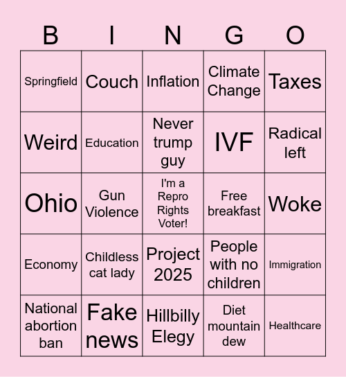 Disclaimer: Paid for by Planned Parenthood Votes, 123 William St, NY NY 10038. Not authorized by any candidate or candidate's committee. Bingo Card