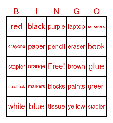 Things I Need Bingo Card