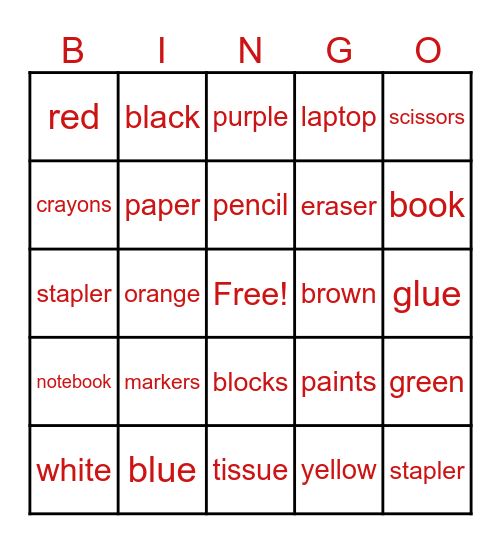 Things I Need Bingo Card