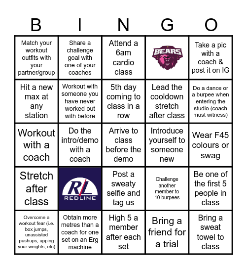 F45 Bingo Card