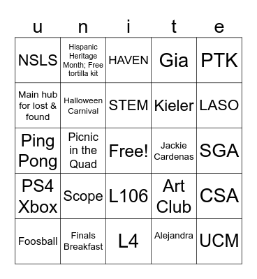 Student Life Lingo Bingo Card