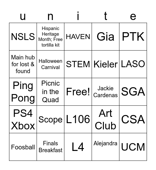 Student Life Lingo Bingo Card